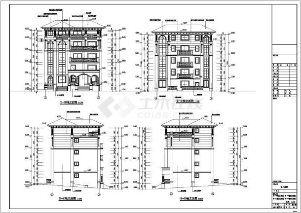 5层框架结构欧式别墅建筑设计施工图-图一