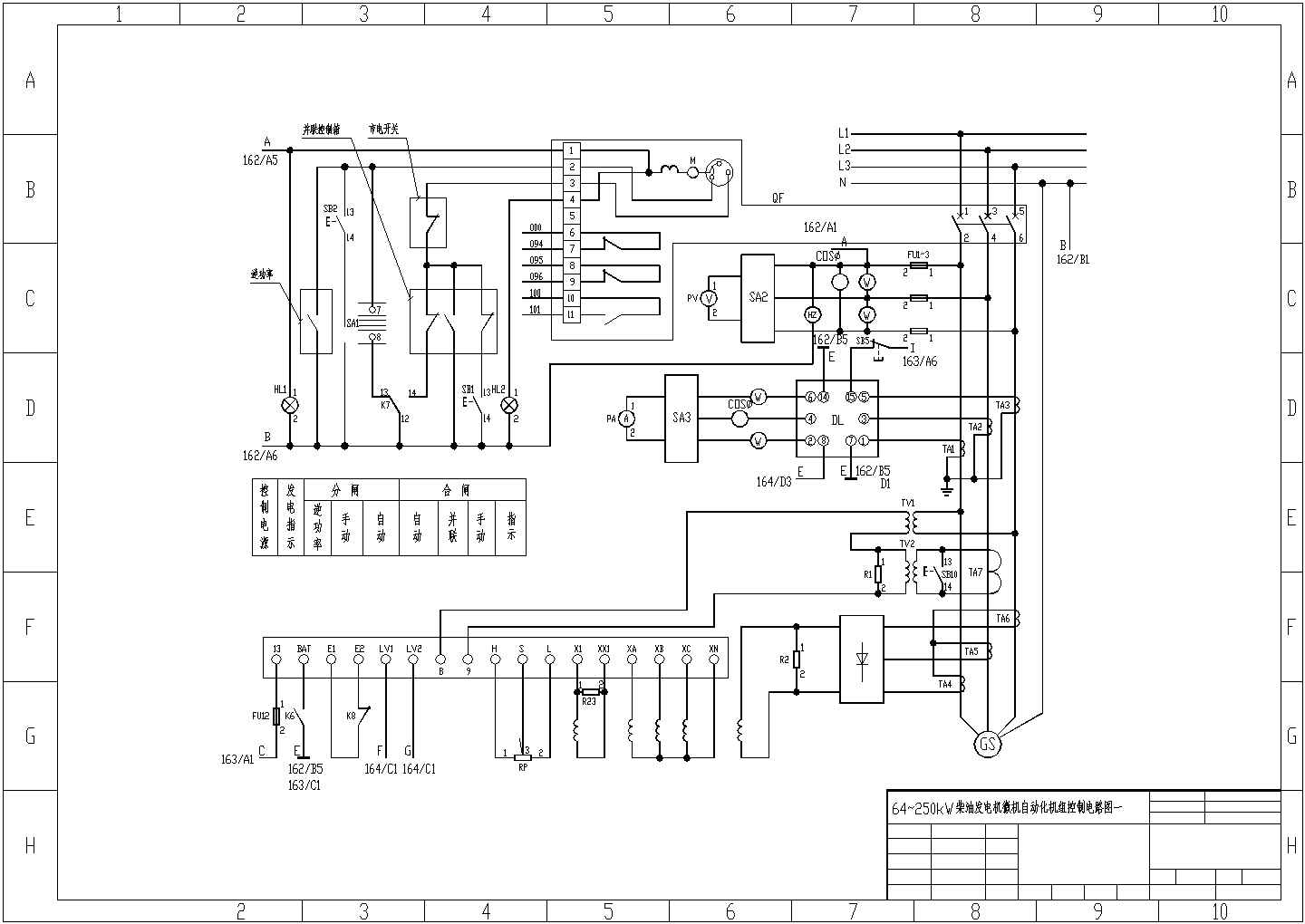 64-250KW柴油发电机微机自动化机组控制电路图