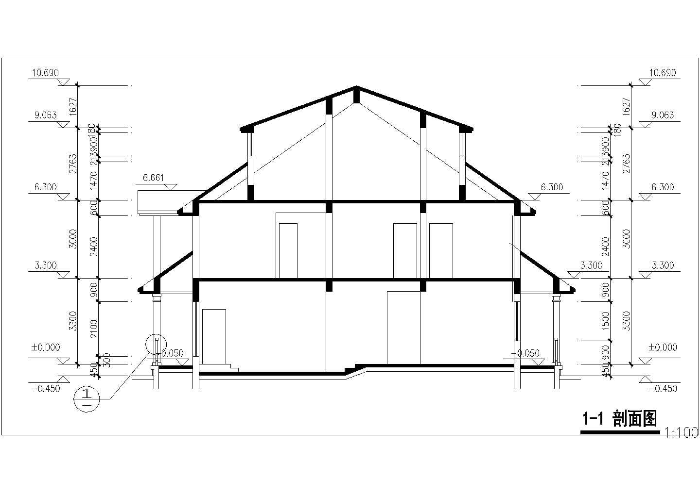 法式独栋二层半别墅详细建筑设计图