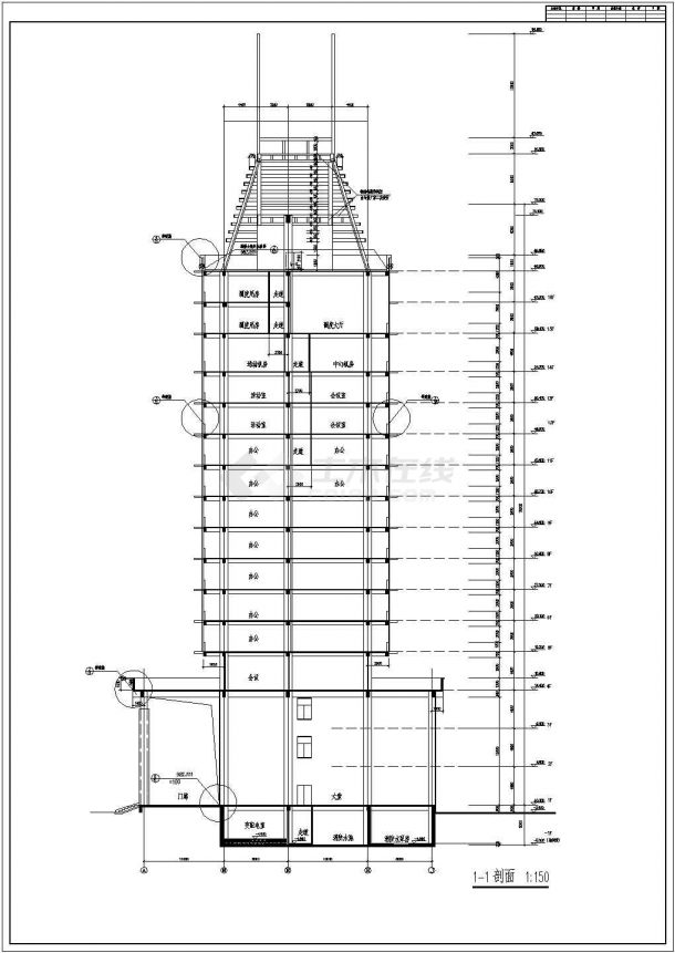 高层办公楼全套建筑cad方案设计图纸-图一