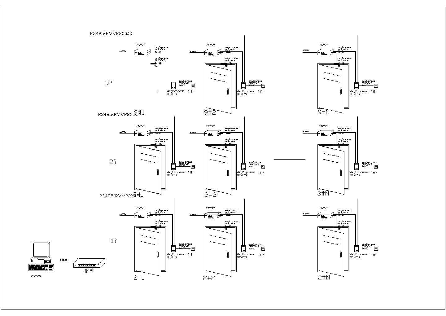 小区门禁系统原理设计CAD图纸
