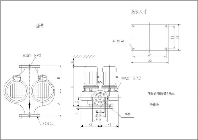 水泵图纸平立剖面CAD布置图_图1