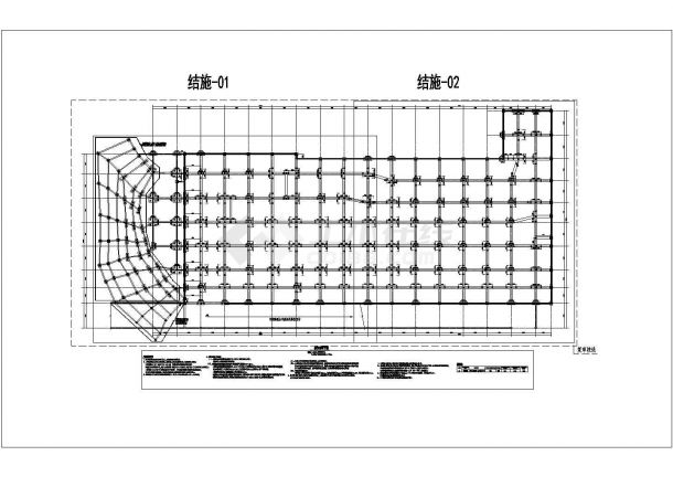 地下二层框架结构汽车库结构施工图-图一