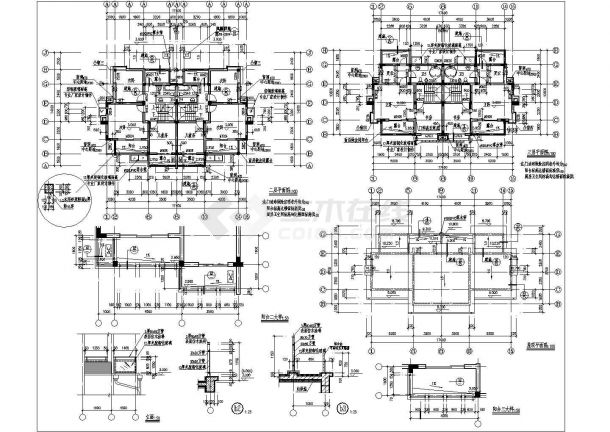 现代双拼带车库层三层半别墅详细建筑设计图（全套）-图一