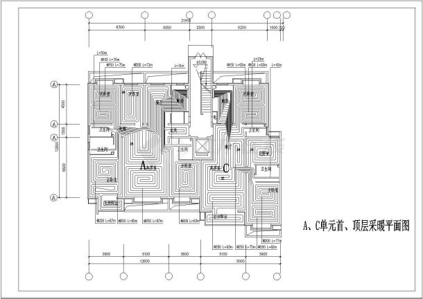 湖南某地区住宅楼地暖采暖设计cad图纸-图二