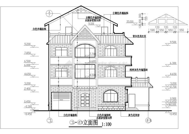 带露台砖混四层农村房屋详细建筑设计图-图一