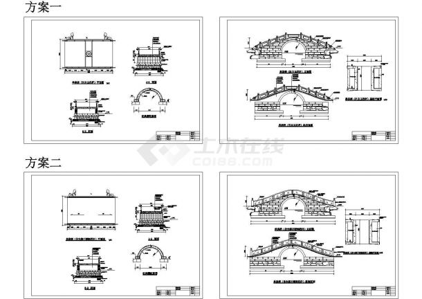 单拱桥带汉白玉栏杆建筑设计CAD施工方案图-图一