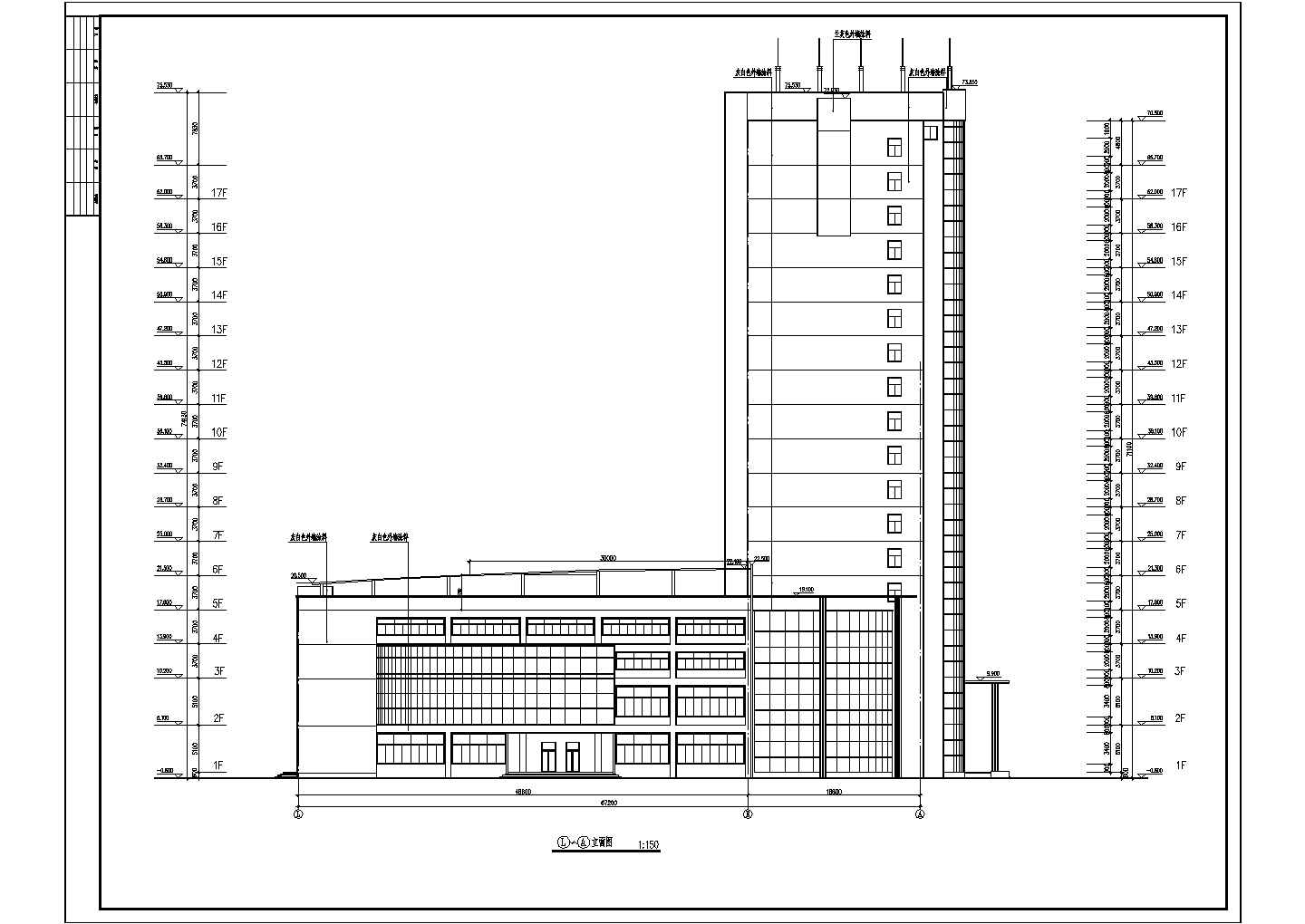 某地区17层L型办公楼建筑设计图纸