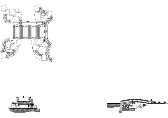 带防腐木栏杆景观桥建筑设计CAD详图_图1
