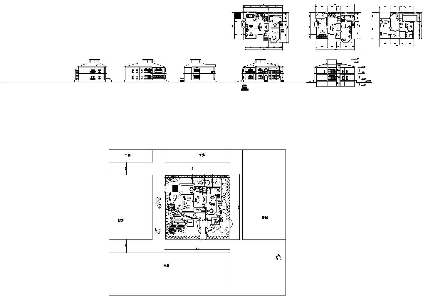 二层独栋别墅建筑施工图，共三张
