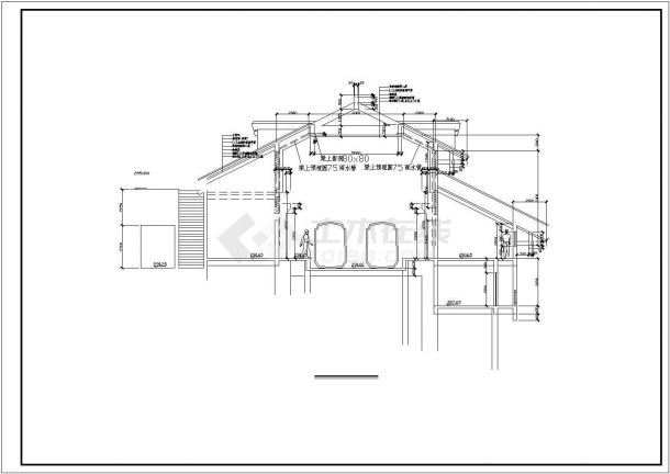 某索道上部站茶室建筑施工CAD图-图二