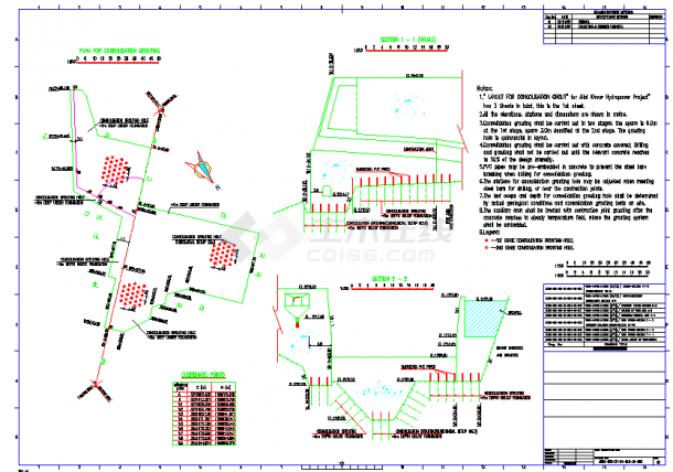 小型的坝基固结灌浆详细cad施工布置设计图纸-图一