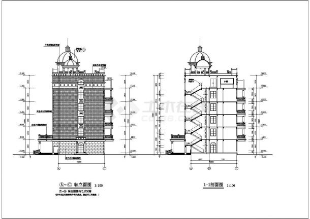江苏省某城市某欧式办公楼设计cad施工图-图二