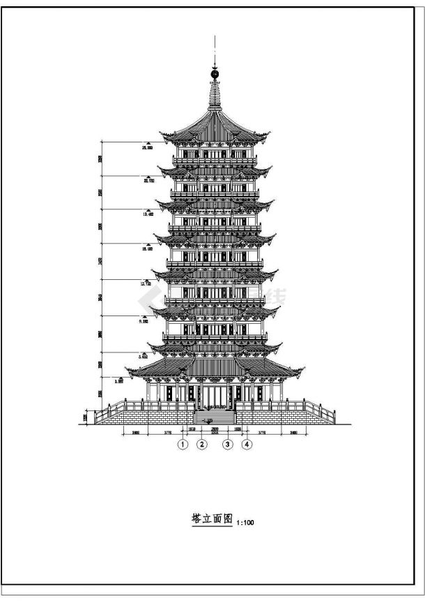 某地杉湖岛七层塔全套建施图（含大样）-图二