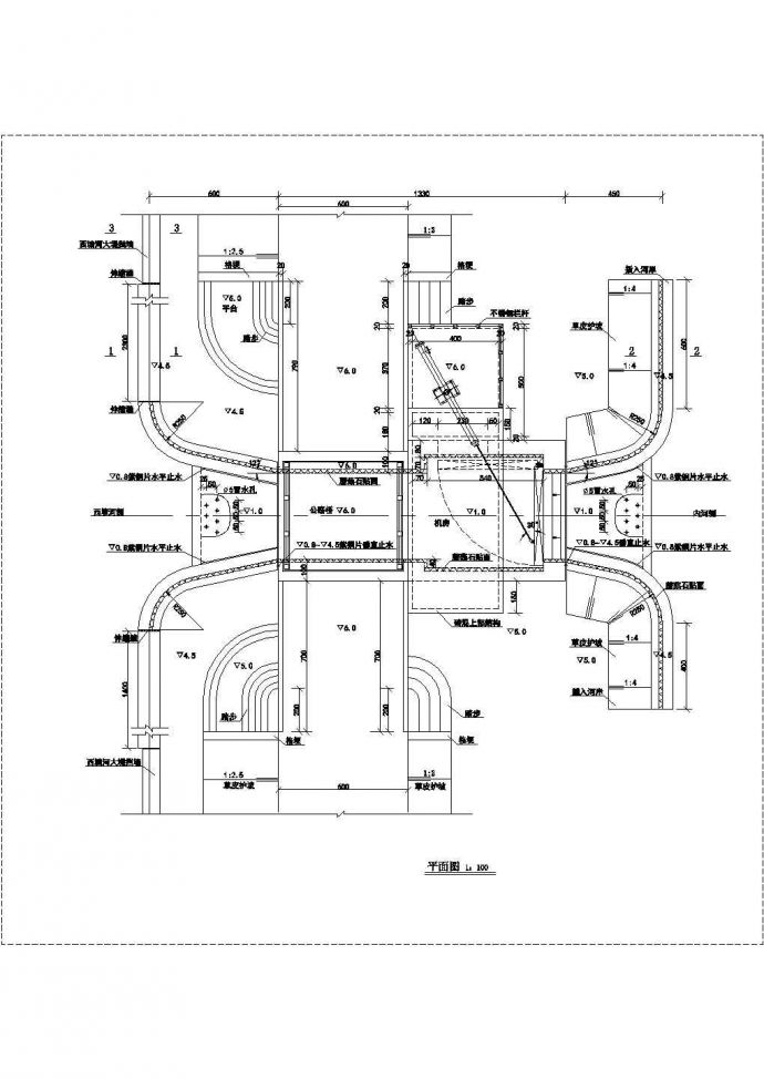某地区水闸总体布置平面CAD施工图_图1