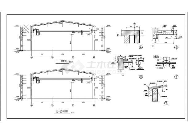 杭州某24M跨排架钢屋架厂房建筑设计CAD施工图-图二
