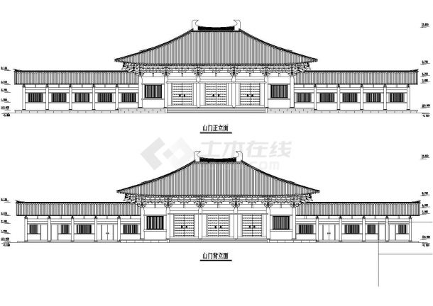 杭州某旅游区山门建筑设计CAD施工图-图一