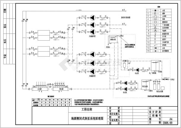 某地区工厂建筑地源热泵系统设计CAD原理图-图一