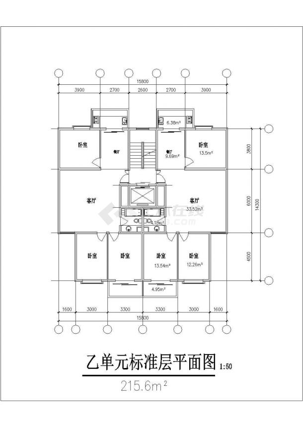 山东省某景点住宅户型CAD建筑图纸-图二