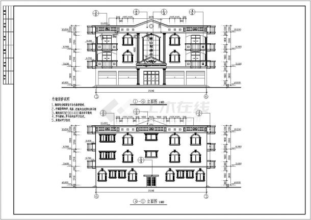 某乡村三层办公楼CAD建筑设计图-图一