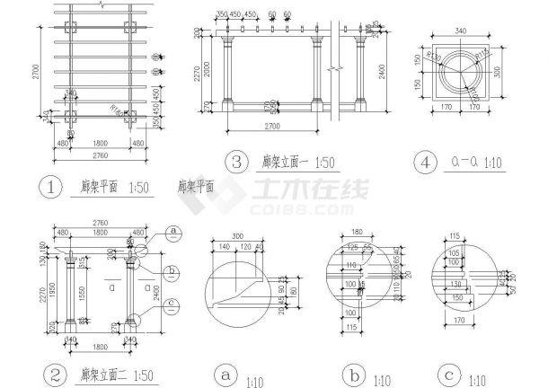 某廊架建筑设计CAD施工图纸-图一