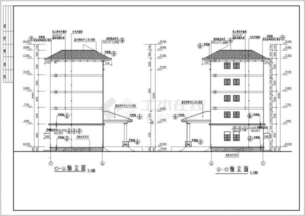 江苏某地区学校办公楼建筑设计CAD施工图-图一