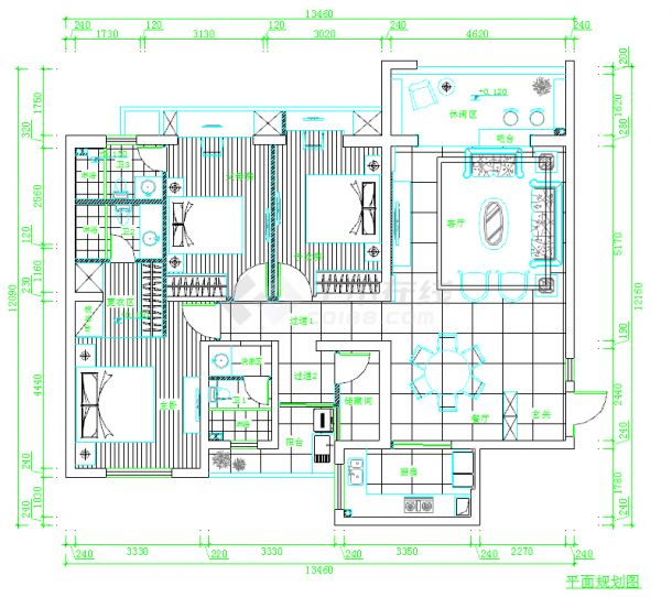 139平欧式风格三居室室内装修施工图（含效果图）-图二
