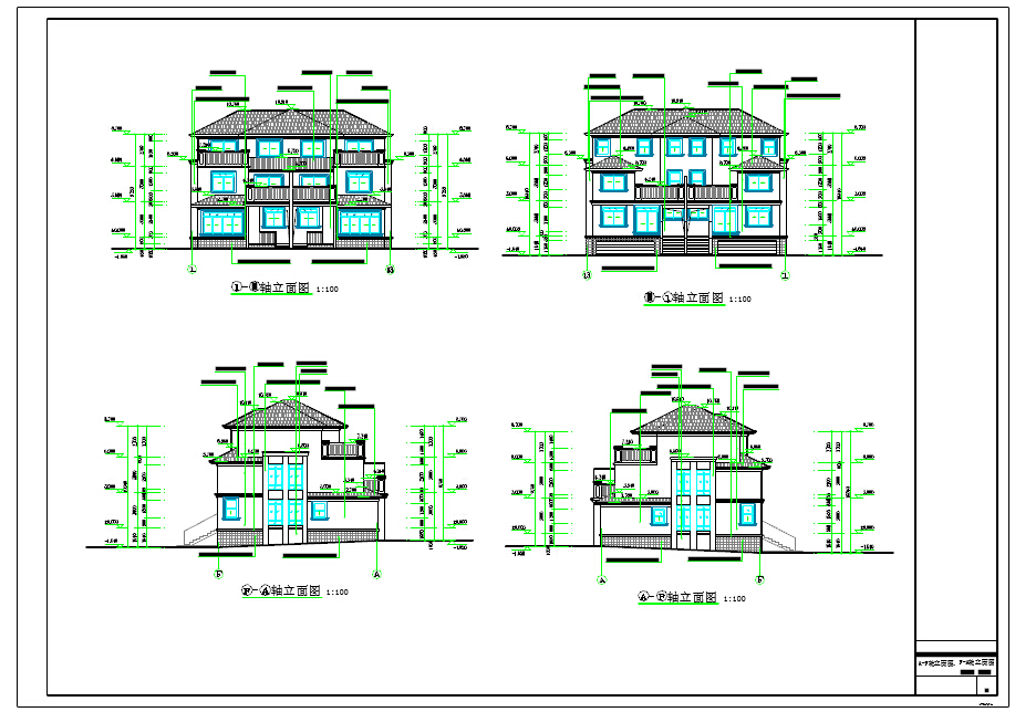三层框架结构度假别墅建筑设计施工图