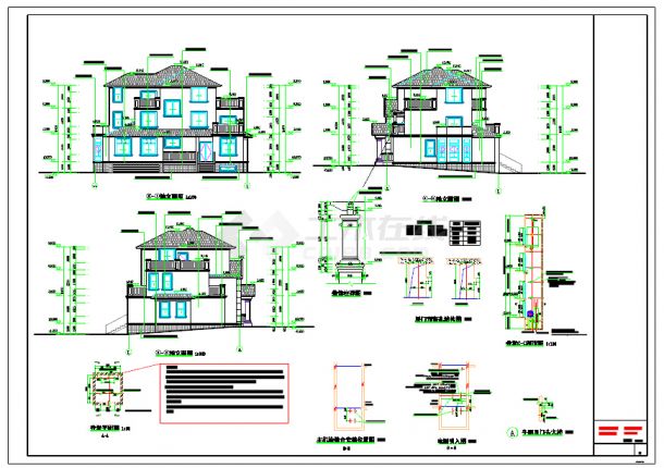 三层框架豪华别墅建筑设计施工图纸-图一