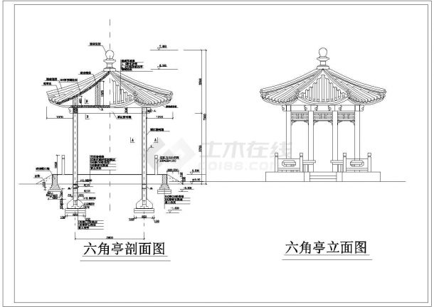 上海某地区砼六角亭建筑设计CAD施工图-图二