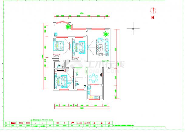 117㎡现代简约风格三室一厅CAD施工图-图一