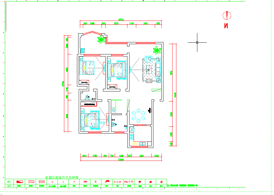 117㎡现代简约风格三室一厅CAD施工图