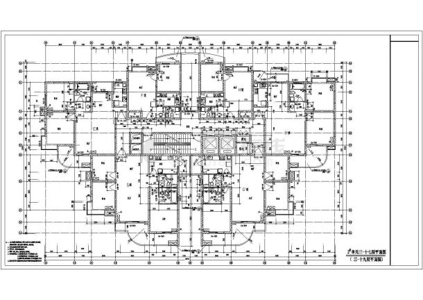 上海某地区一梯三户高层平面户型建筑设计CAD图-图二