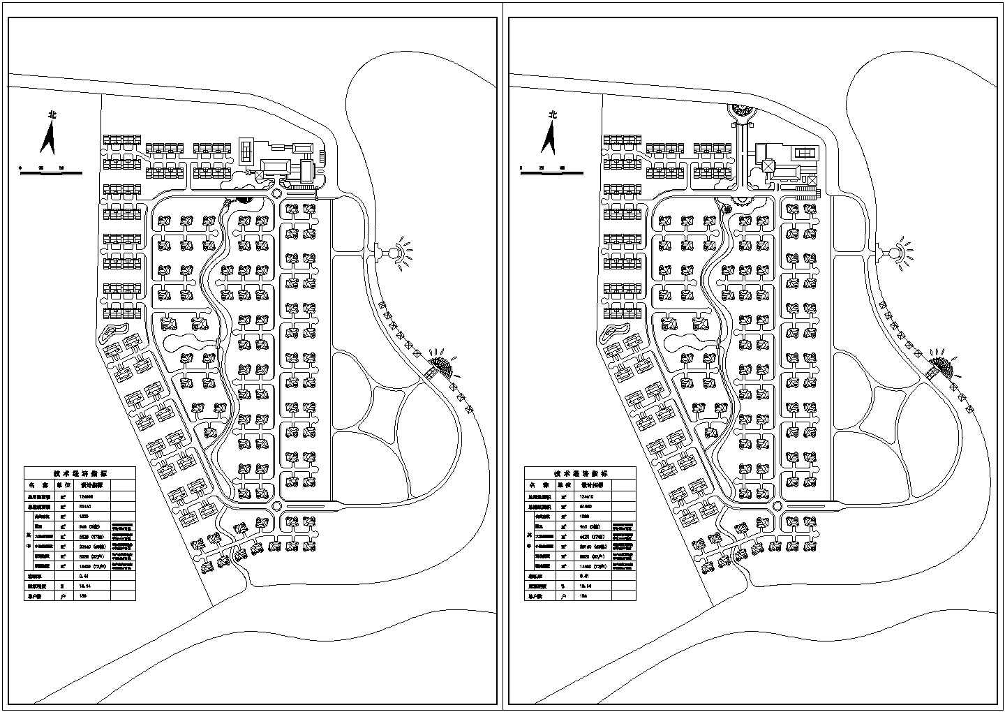 某十几万平米多户型别墅区总平面两种方案设计图