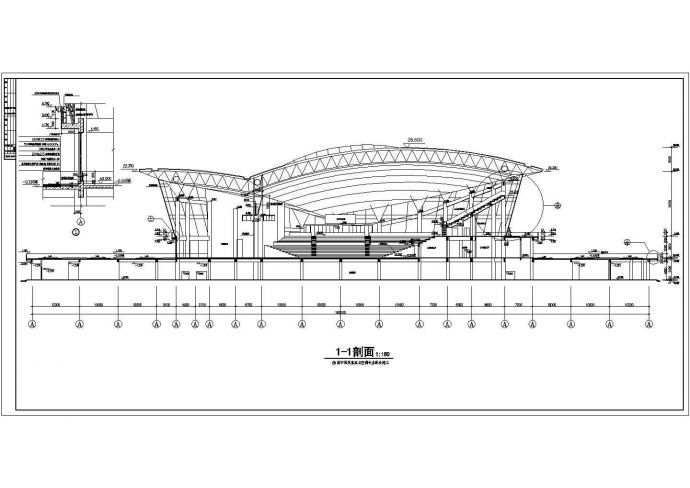 某地区大学体育馆设计施工CAD图纸_图1