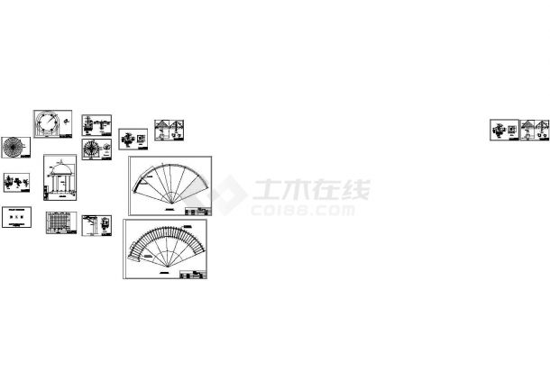 某伞亭平立面及结构cad图纸-图一