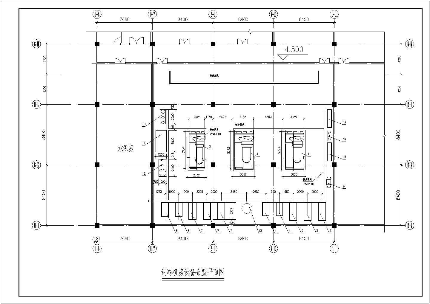 上海某地区制冷机房暖通空调设计CAD施工图
