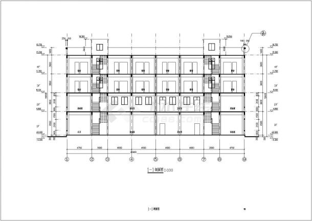 江苏某地多层宿舍楼建筑cad图纸-图一