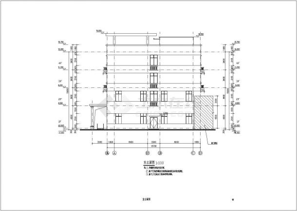 江苏某地多层宿舍楼建筑cad图纸-图二