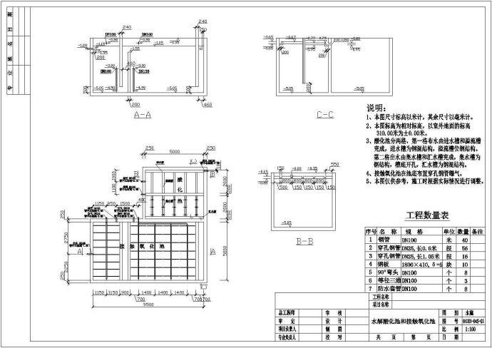 某给排水设计酸化池和接触氧化池大样图_图1