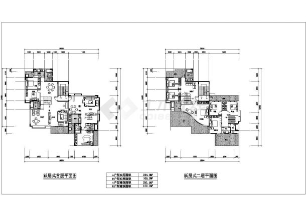 某地区跃层式住宅楼建筑设计平面图-图二