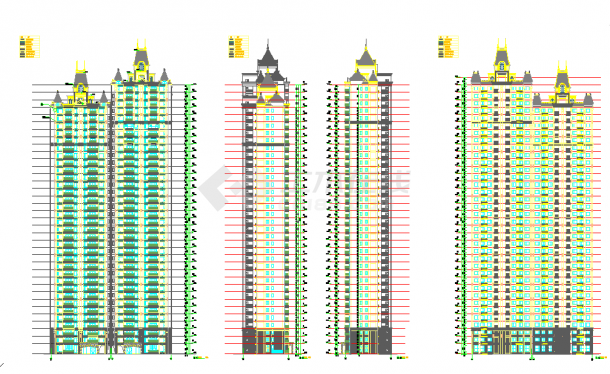 超高层框剪结构尖顶式知名地产点式住宅楼建筑施工图-图一