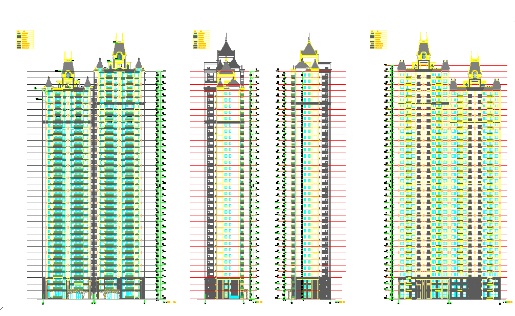 超高层框剪结构尖顶式知名地产点式住宅楼建筑施工图
