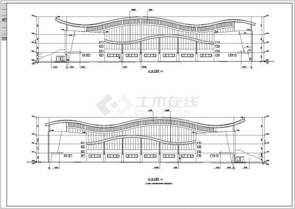 大学3层网架结构屋顶游泳馆建筑设计施工图-图二