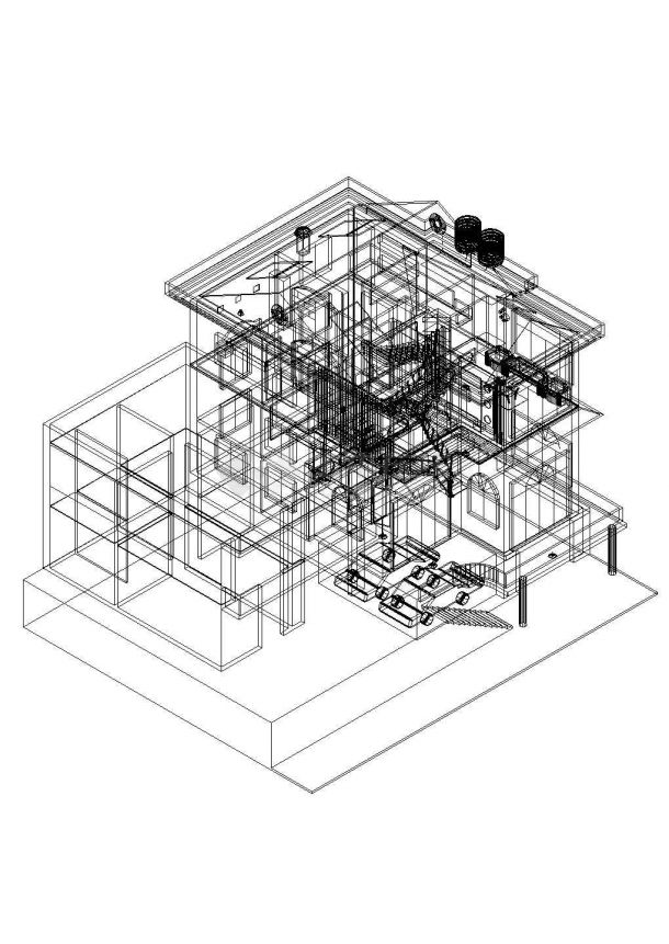 二层农村房屋三维立面模型CAD图-图一