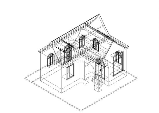 单层尖顶小屋CAD三维图（一张）-图一