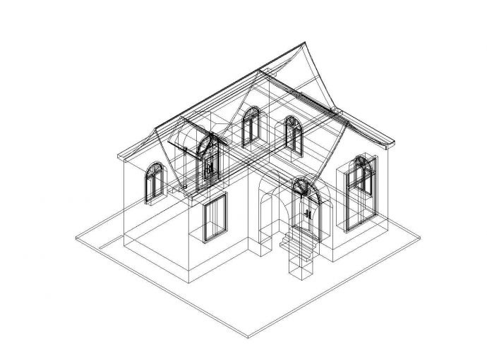单层尖顶小屋CAD三维图（一张）_图1