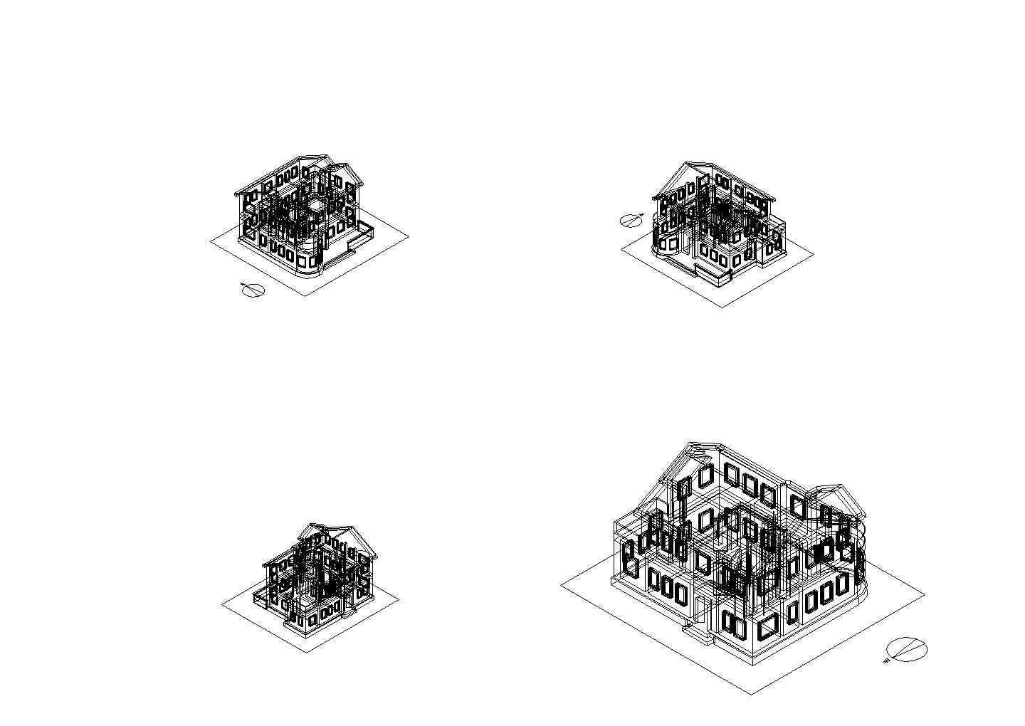 二层小户型别墅CAD三维模型图
