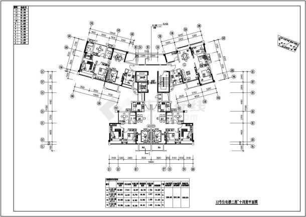 某商住楼三至四房工字户型平面设计图-图一