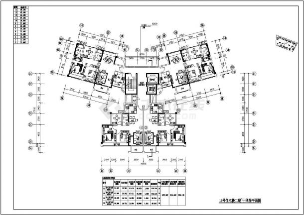 某商住楼三至四房工字户型平面设计图-图二